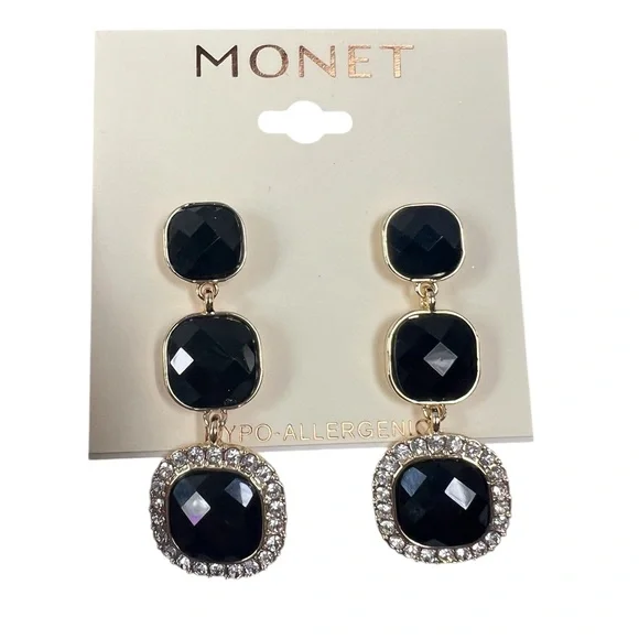 Monet Black and Gold Stretchy Bracelet & Earrings Set - Picture 2 of 3
